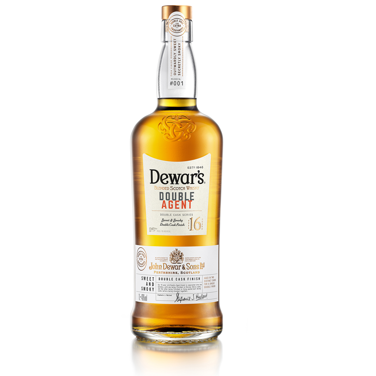 Dewars 16 Year Old Double Agent Scotch Whisky 1L image number null